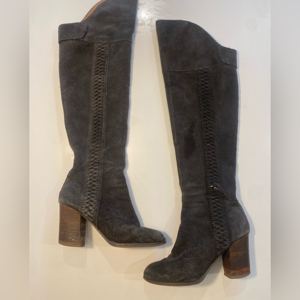 Dolce Vita Over the Knee Slouchy Suede Leather Boots Charcoal 8.5